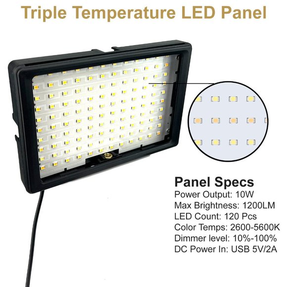 Acuvar 1-Pack Dimmable USB 120 LED Video Light with Adjustable Tripod Stand - Picture 5 of 6